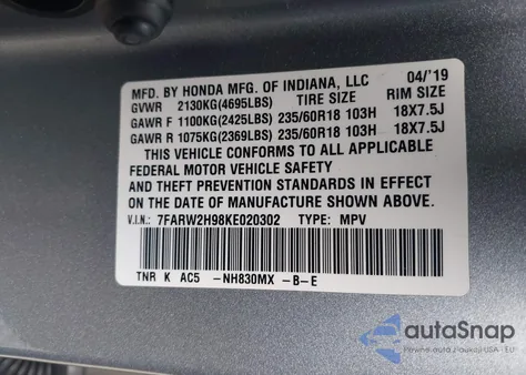2019 Honda Cr-V Touring from USA, damaged, VIN 7FARW2H98KE020302